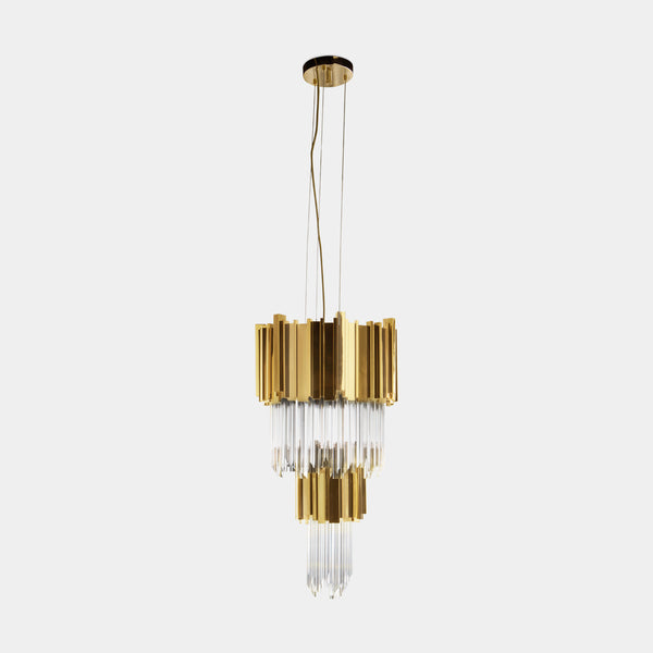 Zenith Pendant Light - Crystal Glass Cascading from Gold Frame (Luxury Design)