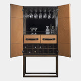 Traveler Leather & Walnut Cocktail High Cabinet