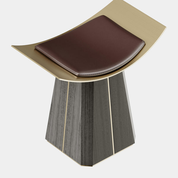 The Private Label Siza Stool in Walnut Leather & Polished Brass