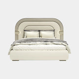 Vetrina Luxury Rounded Bed with Stitched Leather: ivory channel-stitched genuine leather with quilted base (Cat B Quilted)