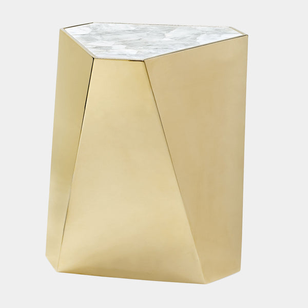 White Crystal Stone Hexagonal Side Table