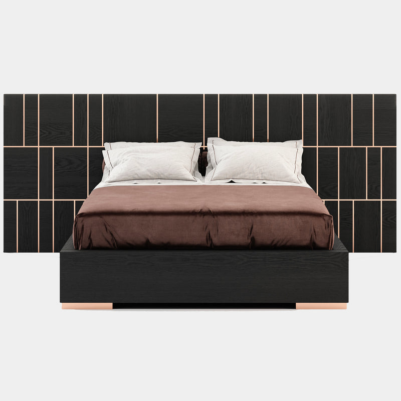 Zilli Couture Bed with Modern Glossy Copper Striped Headboard