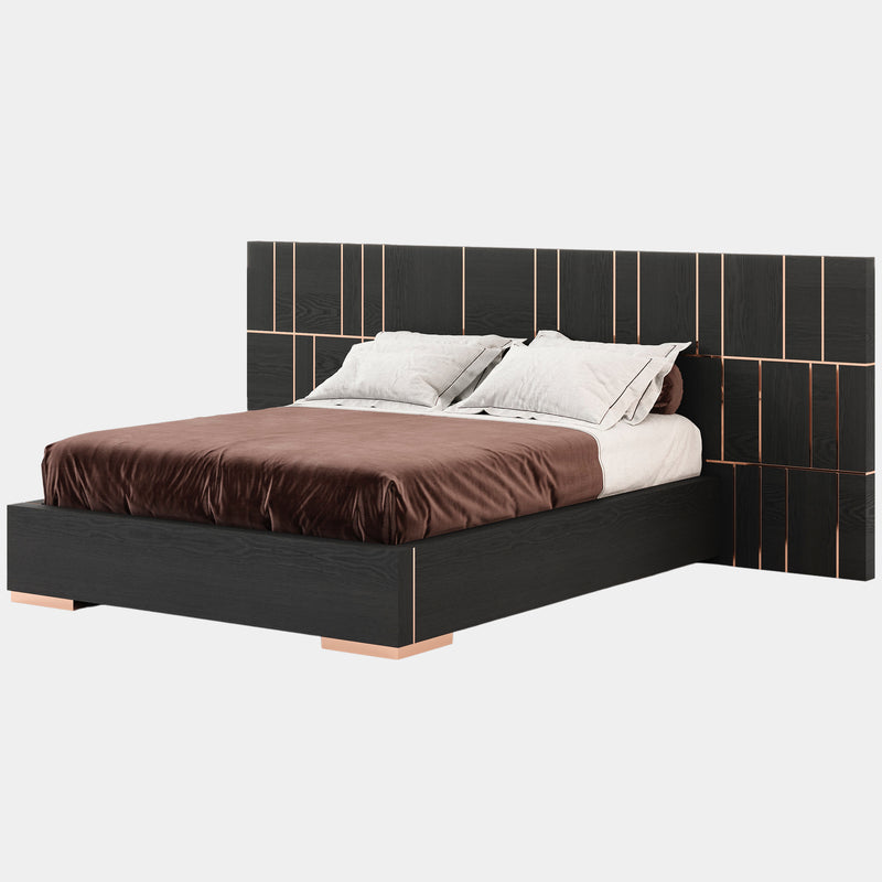 Zilli Couture Bed with Modern Glossy Copper Striped Headboard