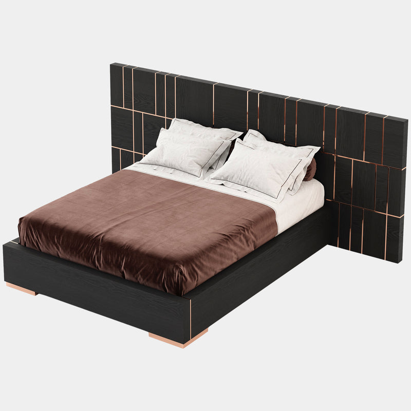 Zilli Couture Bed with Modern Glossy Copper Striped Headboard
